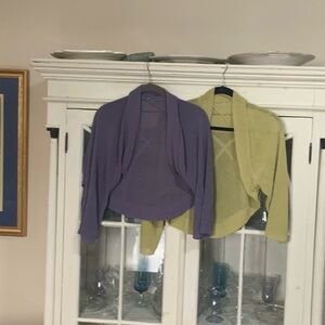Women’s Open-Front Cropped Sweater Cardigan - Purple and Light Green